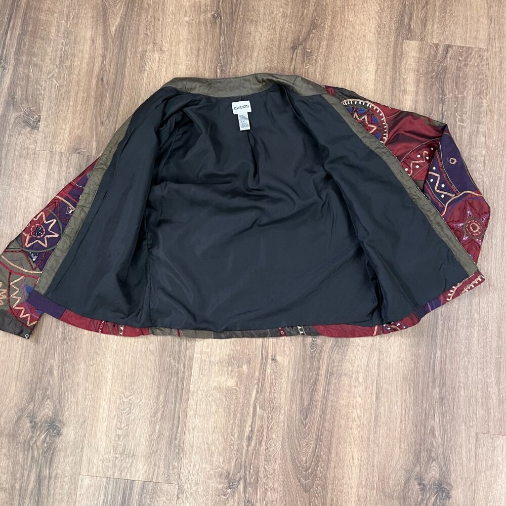 Chico's Jewel-Tone Silk Blend Patchwork Embroidered Jacket Sz XS - Picture 12 of 13